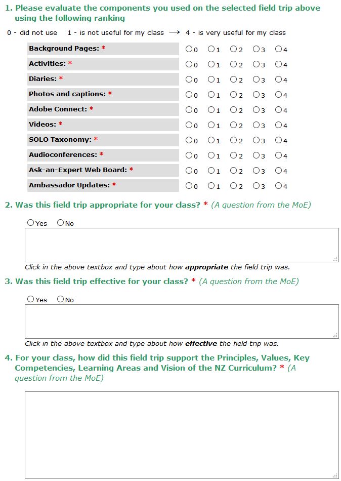 school trip evaluation form